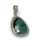 Emerald Diamond Pendant, Natural Emerald Sterling Silver Pendant, May Birthstone Pendant, Pave Diamond Pendant, 1.40” x 0.75”
