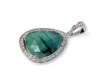 Emerald Diamond Pendant, Natural Emerald Sterling Silver Pendant, May Birthstone Pendant, Pave Diamond Pendant, 1.40” x 0.75”