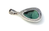 Emerald Diamond Pendant, Natural Emerald Sterling Silver Pendant, May Birthstone Pendant, Pave Diamond Pendant, 1.40” x 0.75”