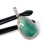 Emerald Diamond Pendant, Natural Emerald Sterling Silver Pendant, May Birthstone Pendant, Pave Diamond Pendant, 1.75” x 0.80”