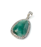 Emerald Diamond Pendant, Natural Emerald Sterling Silver Pendant, May Birthstone Pendant, Pave Diamond Pendant, 1.75” x 0.80”