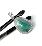 Emerald Diamond Pendant, Natural Emerald Sterling Silver Pendant, May Birthstone Pendant, Pave Diamond Pendant, 1.75” x 0.80”