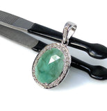 Emerald Diamond Pendant, Natural Emerald Sterling Silver Pendant, May Birthstone Pendant, Pave Diamond Pendant, 1.40” x 0.75”
