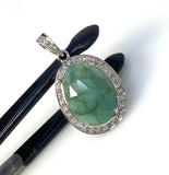 Emerald Diamond Pendant, Natural Emerald Sterling Silver Pendant, May Birthstone Pendant, Pave Diamond Pendant, 1.40” x 0.75”