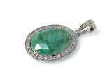 Emerald Diamond Pendant, Natural Emerald Sterling Silver Pendant, May Birthstone Pendant, Pave Diamond Pendant, 1.40” x 0.75”