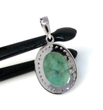 Emerald Diamond Pendant, Natural Emerald Sterling Silver Pendant, May Birthstone Pendant, Pave Diamond Pendant, 1.40” x 0.75”