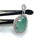 Emerald Diamond Pendant, Natural Emerald Sterling Silver Pendant, May Birthstone Pendant, Pave Diamond Pendant, 1.25” x 0.75”