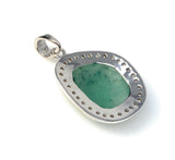 Emerald Diamond Pendant, Natural Emerald Sterling Silver Pendant, May Birthstone Pendant, Pave Diamond Pendant, 1.25” x 0.75”