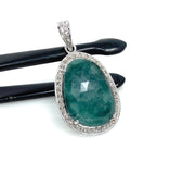 Emerald Diamond Pendant, Natural Emerald Sterling Silver Pendant, May Birthstone Pendant, Pave Diamond Pendant, 1.40” x 0.75”