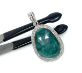 Emerald Diamond Pendant, Natural Emerald Sterling Silver Pendant, May Birthstone Pendant, Pave Diamond Pendant, 1.40” x 0.75”