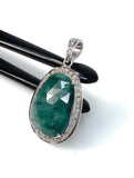 Emerald Diamond Pendant, Natural Emerald Sterling Silver Pendant, May Birthstone Pendant, Pave Diamond Pendant, 1.40” x 0.75”