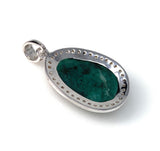 Emerald Diamond Pendant, Natural Emerald Sterling Silver Pendant, May Birthstone Pendant, Pave Diamond Pendant, 1.40” x 0.75”