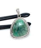 Emerald Diamond Pendant, Natural Emerald Sterling Silver Pendant, May Birthstone Pendant, Pave Diamond Pendant, 1.35” x 0.85”