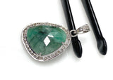 Emerald Diamond Pendant, Natural Emerald Sterling Silver Pendant, May Birthstone Pendant, Pave Diamond Pendant, 1.35” x 0.85”