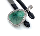 Emerald Diamond Pendant, Natural Emerald Sterling Silver Pendant, May Birthstone Pendant, Pave Diamond Pendant, 1.35” x 0.85”