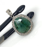 Emerald Diamond Pendant, Natural Emerald Sterling Silver Pendant, May Birthstone Pendant, Pave Diamond Pendant, 1.25” x 0.75”