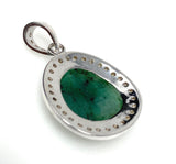 Emerald Diamond Pendant, Natural Emerald Sterling Silver Pendant, May Birthstone Pendant, Pave Diamond Pendant, 1.25” x 0.75”