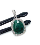 Emerald Pave Diamond Silver Pendant, May Birthstone Pendant, Spiritual Crystal Jewelry, Emerald Gemstone Heart Chakra Healing Jewelry Gifts