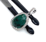 Emerald Pave Diamond Silver Pendant, May Birthstone Pendant, Spiritual Crystal Jewelry, Emerald Gemstone Heart Chakra Healing Jewelry Gifts