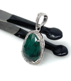 Emerald Pave Diamond Silver Pendant, May Birthstone Pendant, Spiritual Crystal Jewelry, Emerald Gemstone Heart Chakra Healing Jewelry Gifts