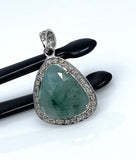 Emerald Diamond Pendant, Natural Emerald Sterling Silver Pendant, May Birthstone Pendant, Pave Diamond Pendant, 1.25” x 0.80”