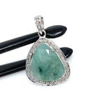 Emerald Diamond Pendant, Natural Emerald Sterling Silver Pendant, May Birthstone Pendant, Pave Diamond Pendant, 1.25” x 0.80”