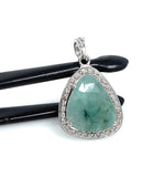 Emerald Diamond Pendant, Natural Emerald Sterling Silver Pendant, May Birthstone Pendant, Pave Diamond Pendant, 1.25” x 0.80”