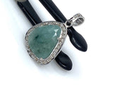Emerald Diamond Pendant, Natural Emerald Sterling Silver Pendant, May Birthstone Pendant, Pave Diamond Pendant, 1.25” x 0.80”