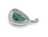 Emerald Diamond Pendant, Natural Emerald Sterling Silver Pendant, May Birthstone Pendant, Pave Diamond Pendant, 1.25” x 0.80”