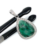 Emerald Diamond Pendant, Natural Emerald Sterling Silver Pendant, May Birthstone Pendant, Pave Diamond Pendant, 1.40” x 0.75”