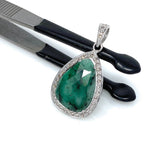 Emerald Diamond Pendant, Natural Emerald Sterling Silver Pendant, May Birthstone Pendant, Pave Diamond Pendant, 1.40” x 0.75”