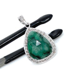 Emerald Diamond Pendant, Natural Emerald Sterling Silver Pendant, May Birthstone Pendant, Pave Diamond Pendant, 1.40” x 0.75”