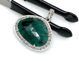 Emerald Pendant, May Birthstone Silver Pave Diamond Crystal Pendant, Heart Chakra Balancing Healing Jewelry, Spiritual Gemstone Pendant Gift