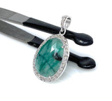 Emerald Diamond Pendant, Natural Emerald Sterling Silver Pendant, May Birthstone Pendant, Pave Diamond Pendant, 1.30” x 0.75”