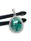 Emerald Diamond Pendant, Natural Emerald Sterling Silver Pendant, May Birthstone Pendant, Pave Diamond Pendant, 1.30” x 0.75”