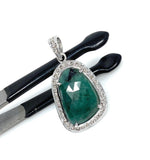 Emerald Diamond Pendant, Natural Emerald Sterling Silver Pendant, May Birthstone Pendant, Pave Diamond Pendant, 1.45” x 0.75”