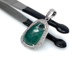 Emerald Diamond Pendant, Natural Emerald Sterling Silver Pendant, May Birthstone Pendant, Pave Diamond Pendant, 1.45” x 0.75”