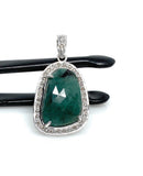 Emerald Diamond Pendant, Natural Emerald Sterling Silver Pendant, May Birthstone Pendant, Pave Diamond Pendant, 1.45” x 0.75”