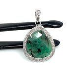 Emerald Diamond Pendant, Sterling Silver May Birthstone Pendant, Spiritual Healing Jewelry, Chakra Balancing Gemstone Pendant, 1.20” x 0.80”