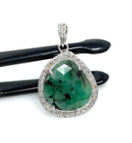 Emerald Diamond Pendant, Sterling Silver May Birthstone Pendant, Spiritual Healing Jewelry, Chakra Balancing Gemstone Pendant, 1.20” x 0.80”