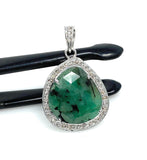 Emerald Diamond Pendant, Natural Emerald Sterling Silver Pendant, May Birthstone Pendant, Pave Diamond Pendant, 1.20” x 0.80”