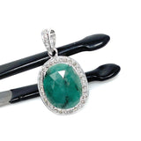Emerald Pendant, Sterling Silver Pave Diamond Pendant, May Birthstone Pendant, Spiritual Healing Crystal Jewelry, Heart Chakra Jewelry Gift