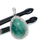 Emerald Diamond Pendant, Natural Emerald Sterling Silver Pendant, May Birthstone Pendant, Pave Diamond Pendant, 1.40” x 0.80”
