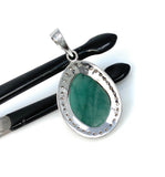 Emerald Diamond Pendant, Natural Emerald Sterling Silver Pendant, May Birthstone Pendant, Pave Diamond Pendant, 1.40” x 0.80”