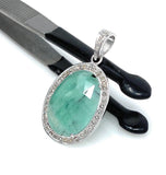 Emerald Diamond Pendant, Natural Emerald Sterling Silver Pendant, May Birthstone Pendant, Pave Diamond Pendant, 1.40” x 0.80”