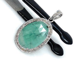 Emerald Diamond Pendant, Natural Emerald Sterling Silver Pendant, May Birthstone Pendant, Pave Diamond Pendant, 1.40” x 0.80”