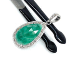 Emerald Diamond Pendant, Natural Emerald Sterling Silver Pendant, May Birthstone Pendant, Pave Diamond Pendant, 1.45” x 0.70”