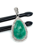 Emerald Diamond Pendant, Natural Emerald Sterling Silver Pendant, May Birthstone Pendant, Pave Diamond Pendant, 1.45” x 0.70”