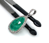 Emerald Diamond Pendant, Natural Emerald Sterling Silver Pendant, May Birthstone Pendant, Pave Diamond Pendant, 1.45” x 0.70”