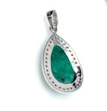 Emerald Diamond Pendant, Natural Emerald Sterling Silver Pendant, May Birthstone Pendant, Pave Diamond Pendant, 1.45” x 0.70”